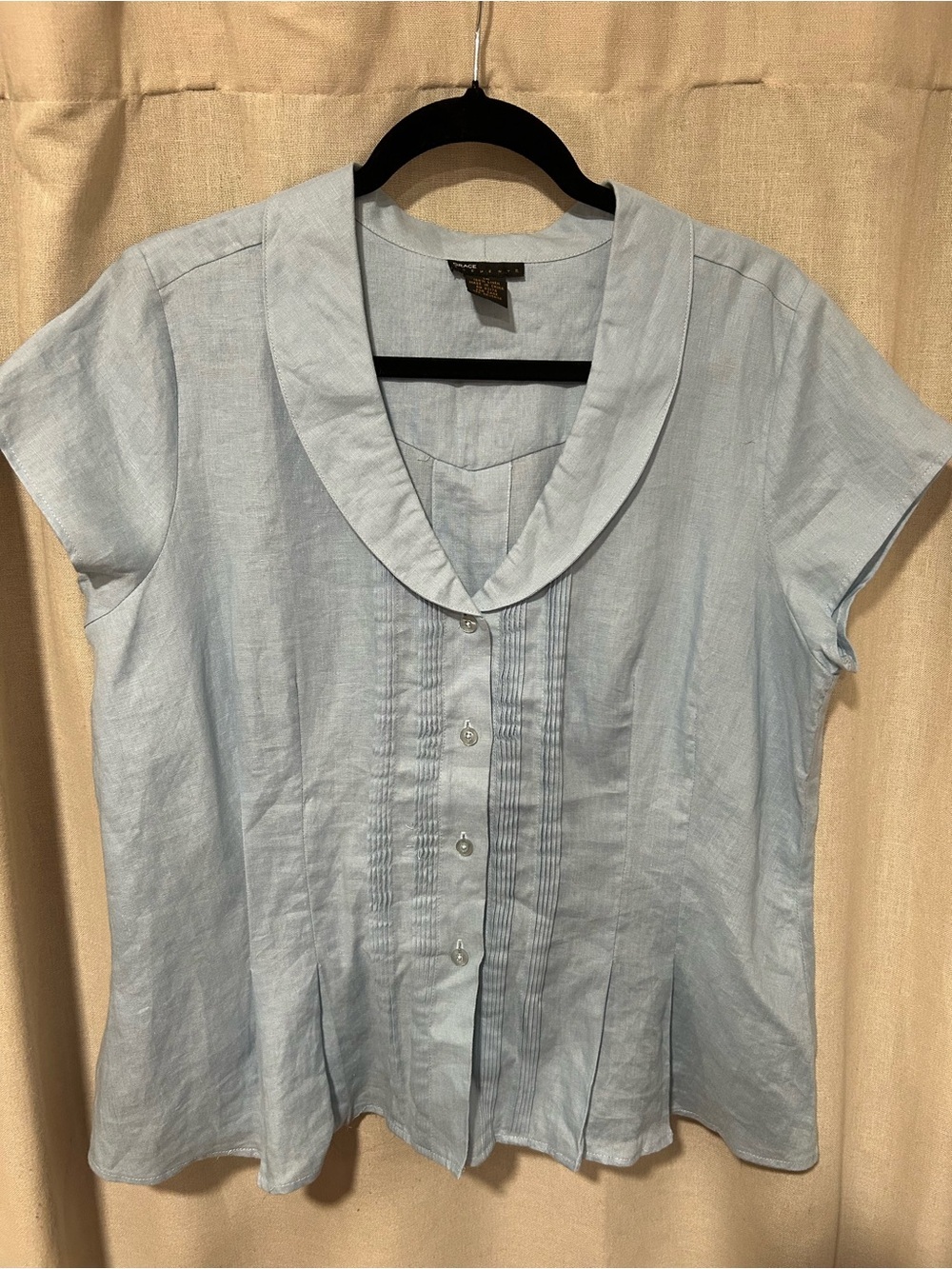 Grace Elements Light Blue Pintuck Button-Front Blouse 100% linen